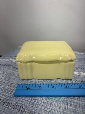 Vintage Yellow Ceramic Pillow Trinket Box Lidded Jewelry Box Retro Decor